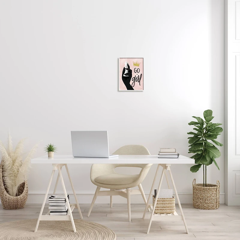Stupell Industries Go Girl Chess Piece White Framed Wall Art