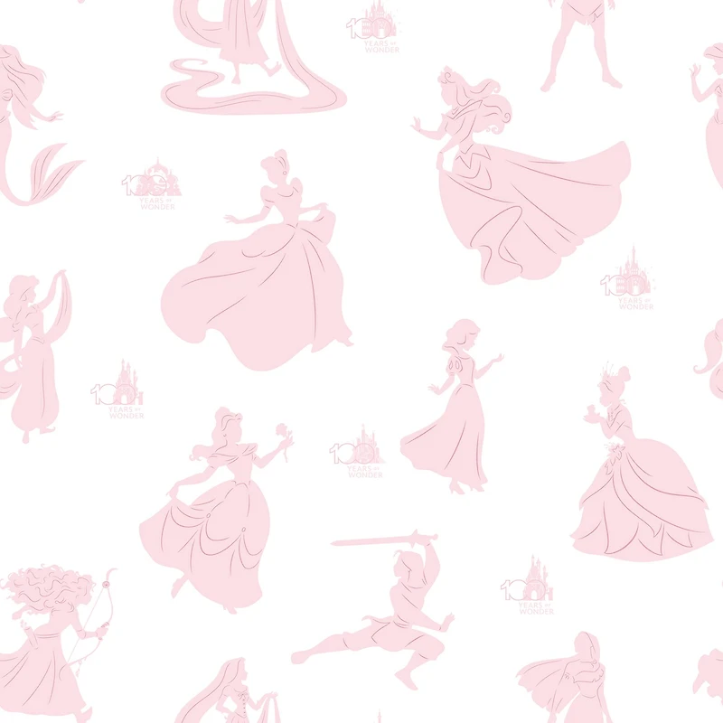 RoomMates Disney 100th Anniversary Princesses Pink Peel & Stick Wallpaper