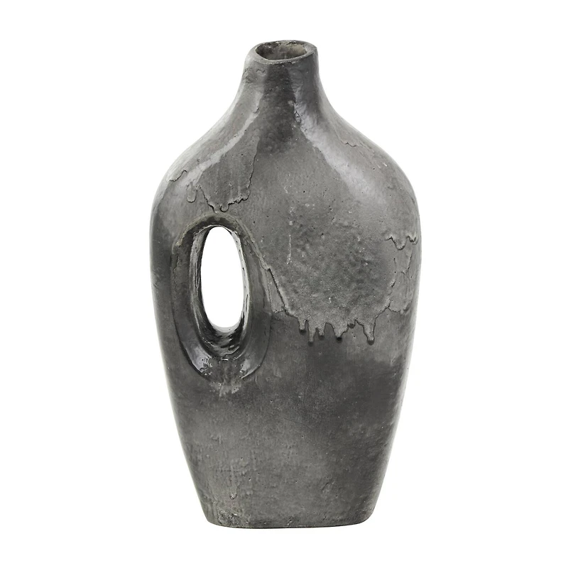 Gray Paper Mache Marble Inspired Decorative Vase with Cutout Handle