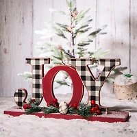 Glitzhome® 11.5" Christmas Wooden Plaid JOY Tabletop Décor