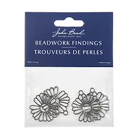 John Bead 28mm Silver Flower Beadwork Pendants, 4ct.