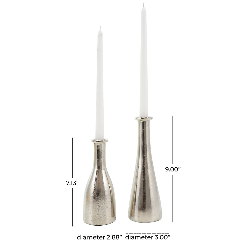 Silver Aluminum Taper Candle Holder Set
