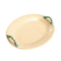 Hello Honey® 19" Cream & Blue Oval Terra Cotta Platter with Braided Handles