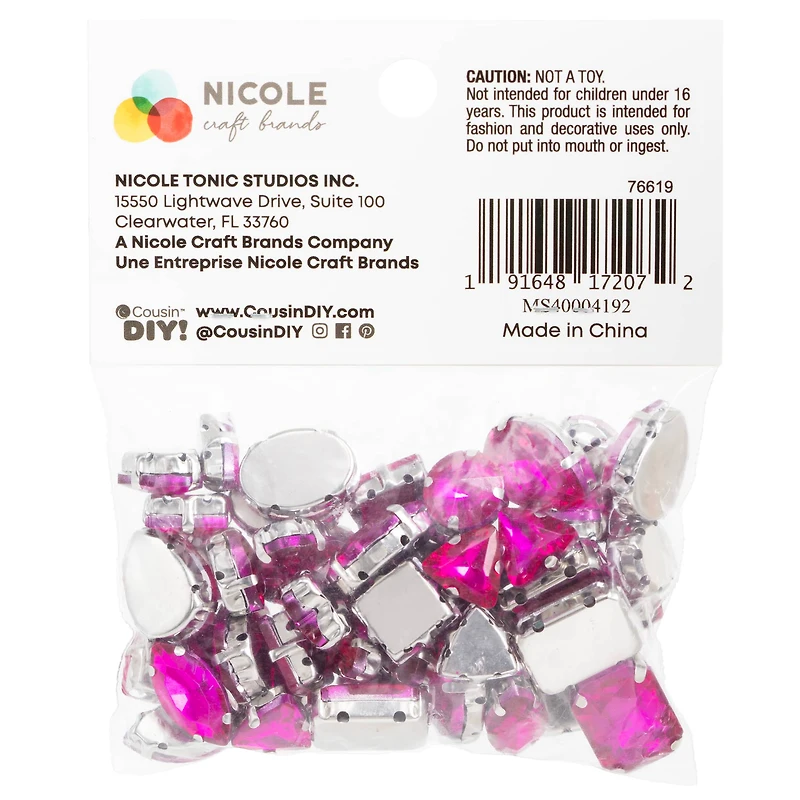 CousinDIY Silver Fuchsia Glass Sew-On Rhinestones, 48ct.
