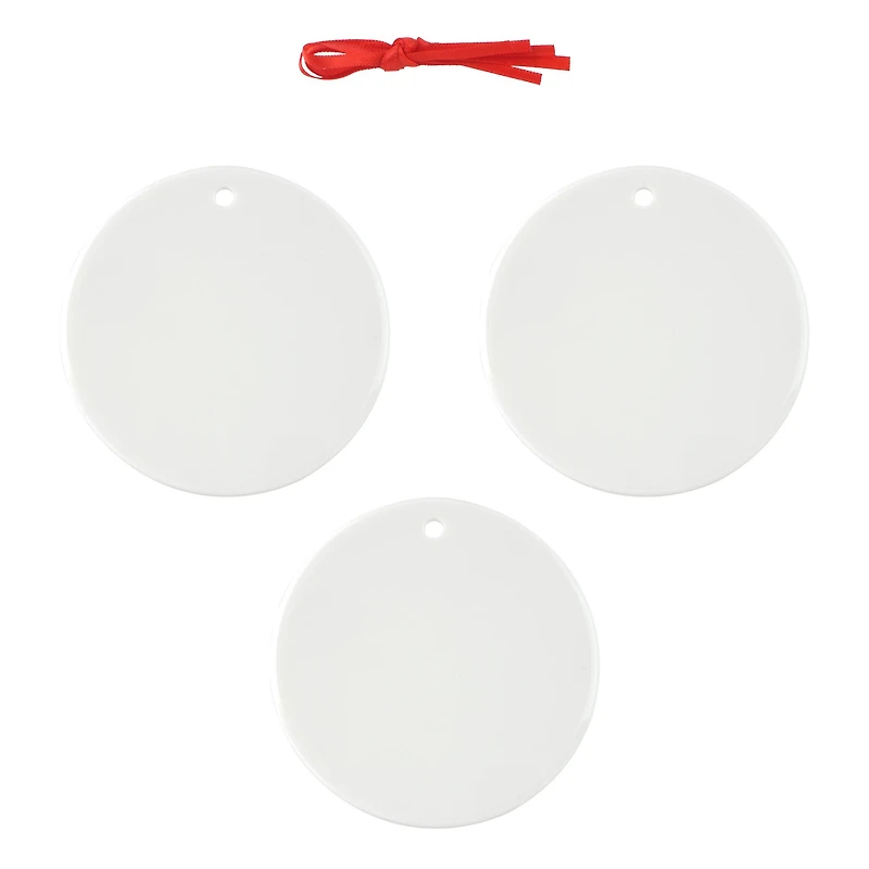 2.75" Round Ceramic Sublimation Ornaments, 3ct. by Make Market®