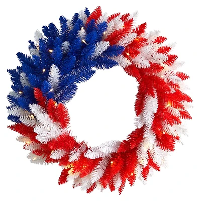 24" Warm LED Red, White & Blue Patriotic Wreath