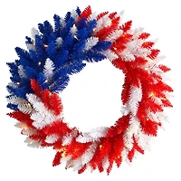 24" Warm LED Red, White & Blue Patriotic Wreath