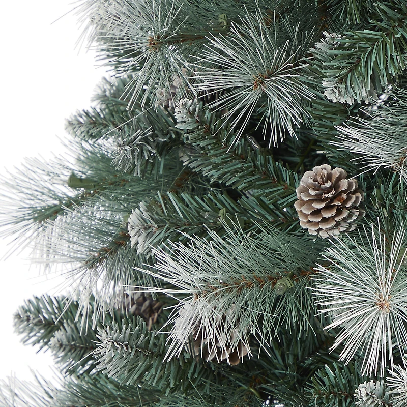 7ft. Pre-Lit Frosted Tip British Columbia Mountain Pine & Pinecones Artificial Christmas Tree with Clear Lights