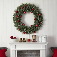 4ft. Oversized Pre-Lit Frosted Holiday Christmas Wreath with Ornaments