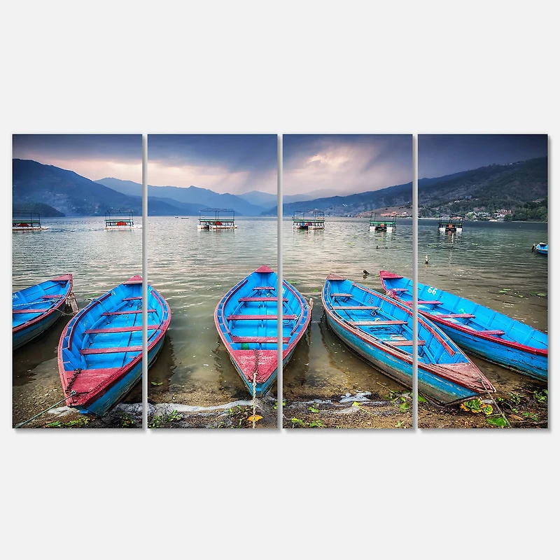 Designart - Row of Blue Boats in Pokhara Lake