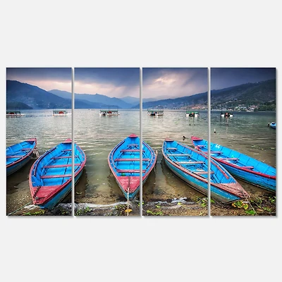 Designart - Row of Blue Boats in Pokhara Lake