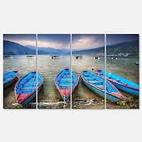 Designart - Row of Blue Boats in Pokhara Lake