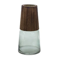 11" Tapered Glass with Wood Accent Vase Set