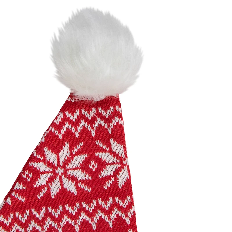 17" Red & White Nordic Snowflake Striped Santa Hat with Pom Pom