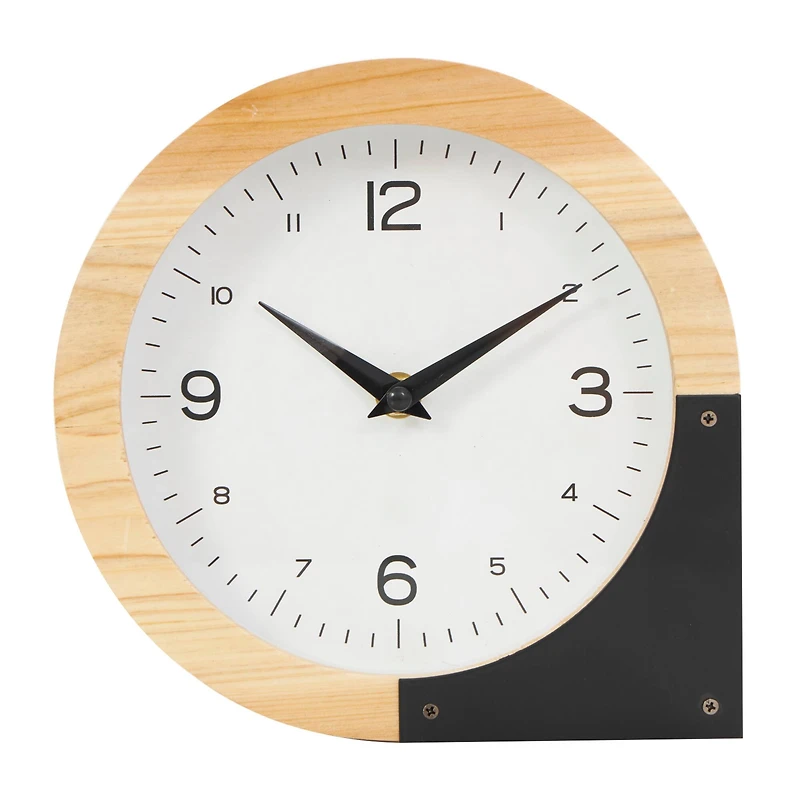 8" Light Brown Wood Round Abstract Clock