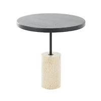 20.5" Black Wood Accent Table with Ivory Marble Base