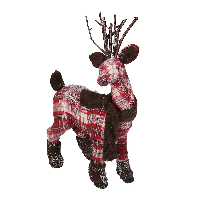19.5" Plaid Reindeer with Brown Scarf Tabletop Figure