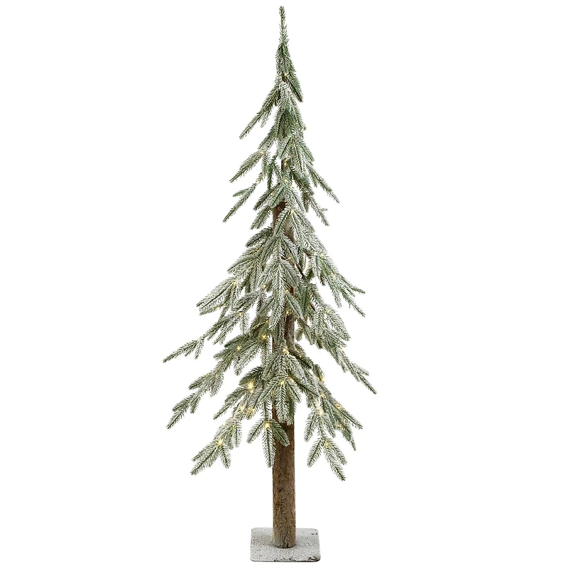 4ft. Pre-Lit Alpine Flocked Artificial Christmas Tree, Clear LED Lights
