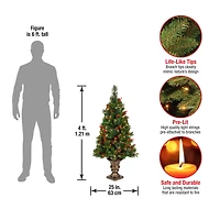 4 ft. Pre-Lit & Pre-Decorated Potted Crestwood Spruce Slim Artificial Christmas Tree, Clear Lights
