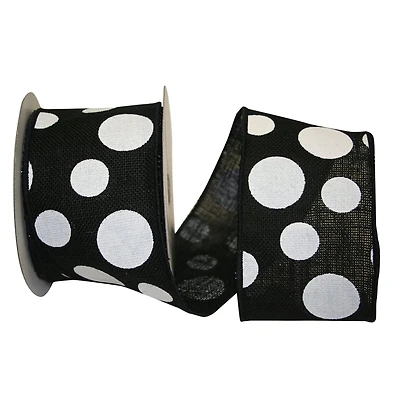 JAM Paper 4" x 10yd. Burlap Wired & White Dots Ribbon