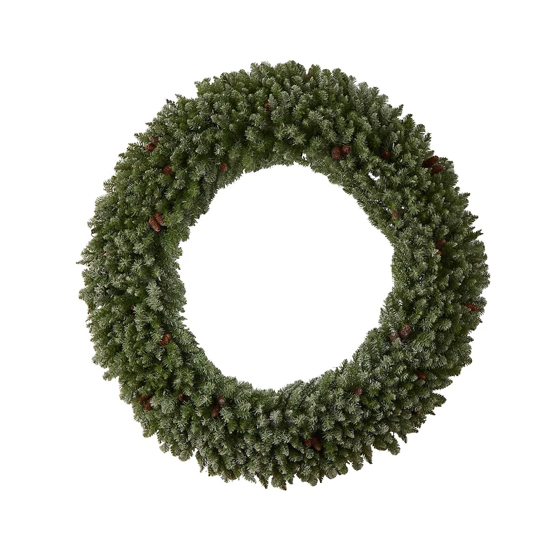 6ft. Clear LED Lights Flocked Artificial Christmas Wreath With Pinecones
