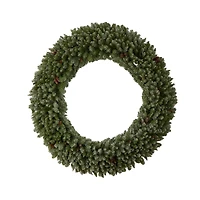 6ft. Clear LED Lights Flocked Artificial Christmas Wreath With Pinecones