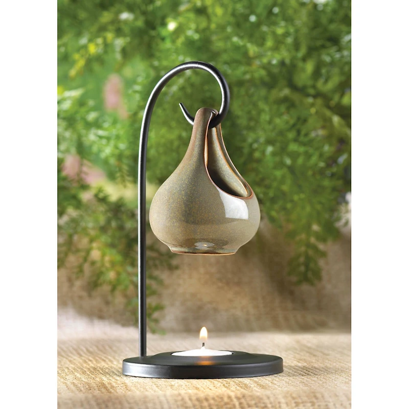8" Earth Tone Porcelain Tear Drop Candle Oil Warmer