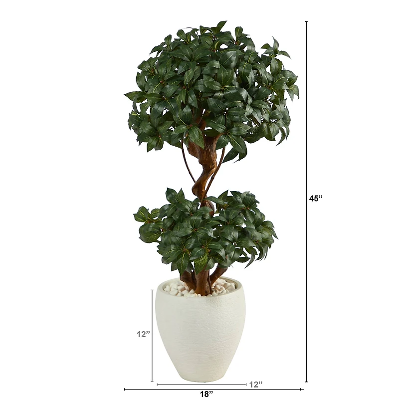 4ft. Sweet Bay Double Ball Topiary Artificial Tree in White Planter