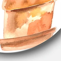 Designart - Two Green House Plants In Orange Flower Pots