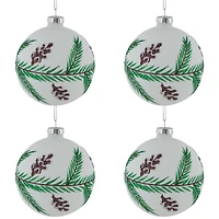 Glittered Glass Ball Christmas Ornaments with Pine Cones  - 4" (100mm) - 4ct