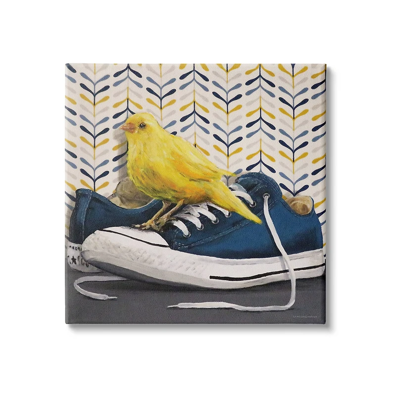 Stupell Industries Yellow Canary Blue Laced Sneakers Modern Abstract Pattern Canvas Wall Art