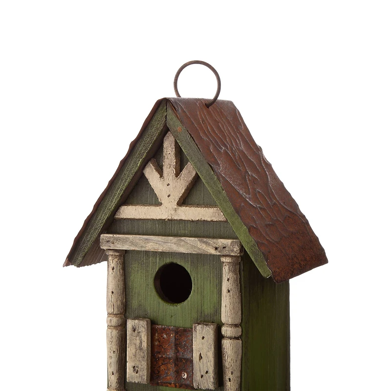 Glitzhome® Tall 2-Tiered Distressed Wood Hand Painted Bird House