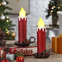 10" Red Flickering LED Glittery Candles, 2ct.