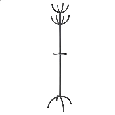 72" Black Metal 8 Hook Coat Rack with Ached Legs