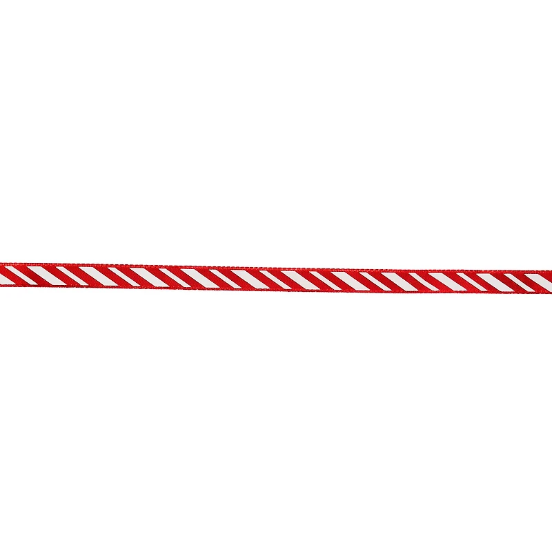 3/8" x 30ft. Red & White Diagonal Stripes Metallic Ribbon by Celebrate It®