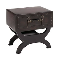 Brown Wood and Faux  Leather Traditional Accent Table, 22" x 22" x 16"