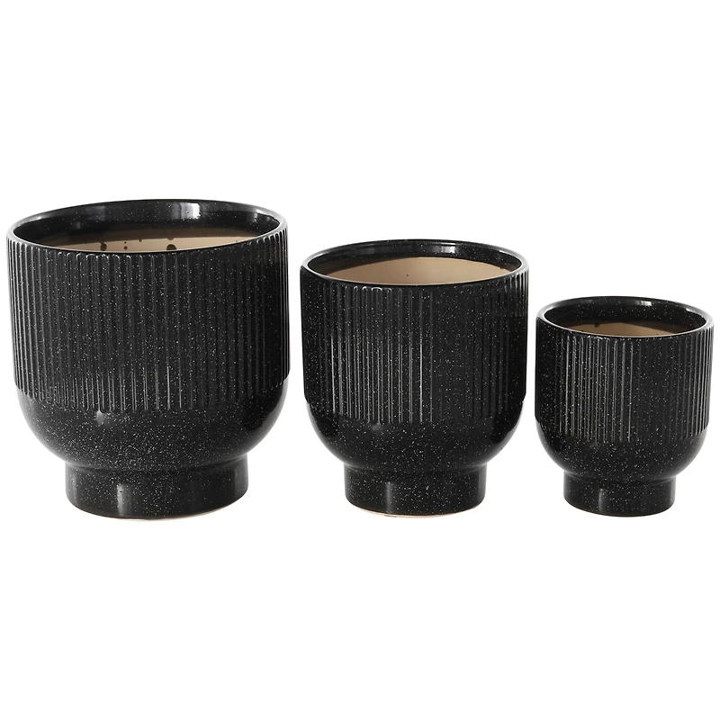 Black Ceramic Speckled Planter Set