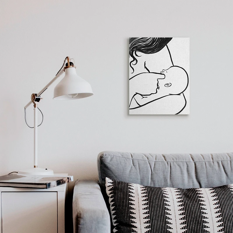 Stupell Industries Mother Nursing Child Portrait Minimal Black White Canvas Wall Art