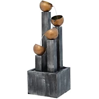 42" Dark Gray Metal Whitewashed Elevated Pillar Fountain with Round Copper Pots