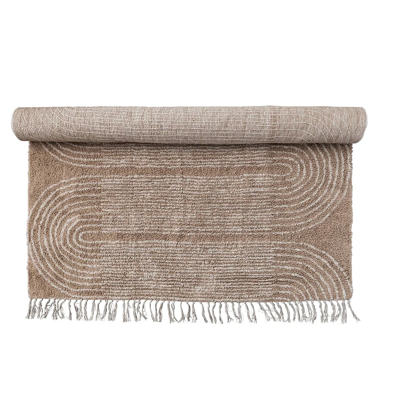 Hello Honey® Brown Boho Cotton Tufted Rug With Arched Geometric Pattern & Fringe, 84" x 60"