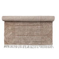 Hello Honey® Brown Boho Cotton Tufted Rug With Arched Geometric Pattern & Fringe, 84" x 60"