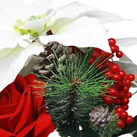 18.5" White Poinsettia & Red Rose Mix Deluxe Bush by Ashland®