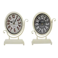 12" Black & White Metal Oval Clock Set