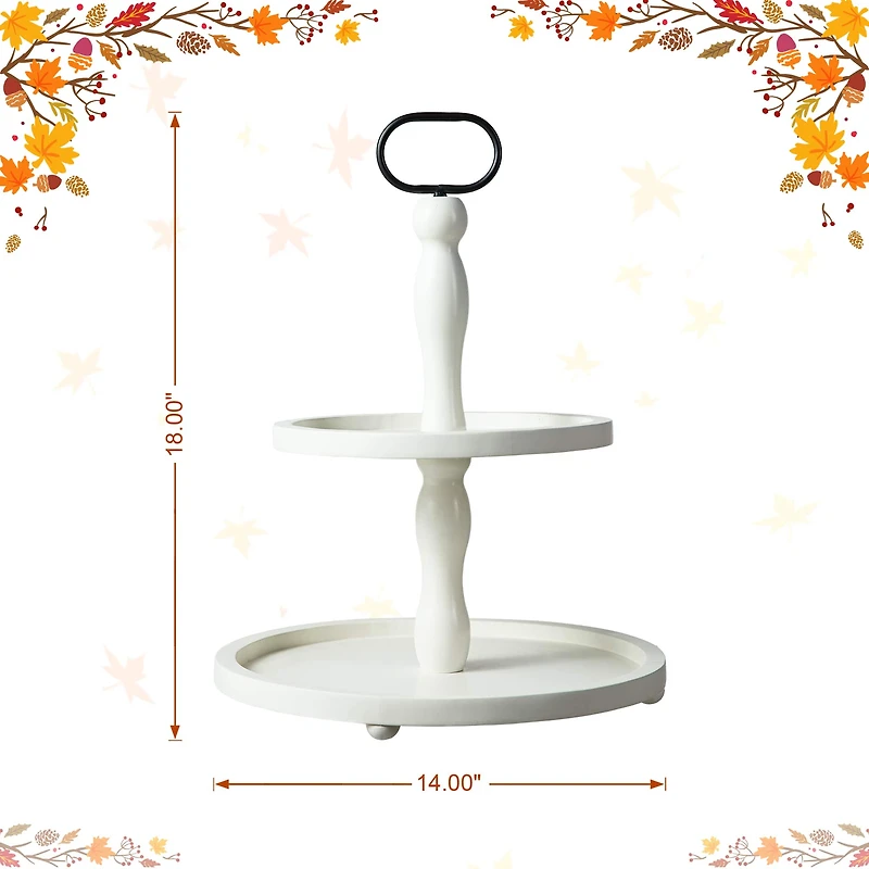 Glitzhome® 18" White Wood Double Tiered Tray