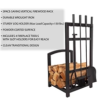 Hastings Home Black Fireplace Tool Set & Rack