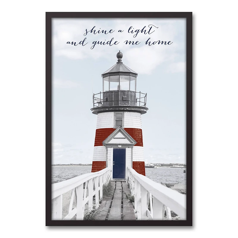 Shine a Light and Guide Me Home Nautical Black Framed Canvas