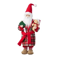 Glitzhome® 18"H Faux Fur Christmas Bathrobe Santa Figurine with Porcelain Face