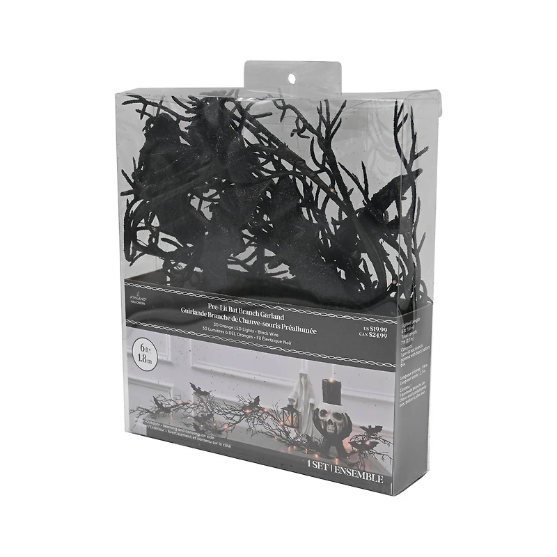 6ft. Orange LED Lighted Branch String Lights with Bats by Ashland®