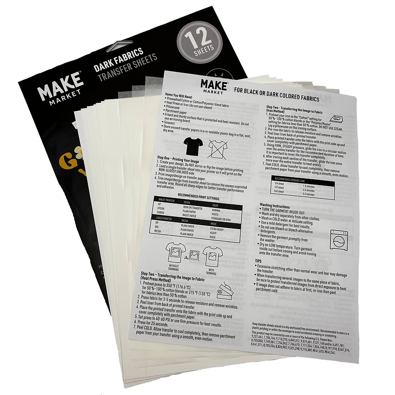 8.5" x 11" Dark Fabric Transfer Sheets
