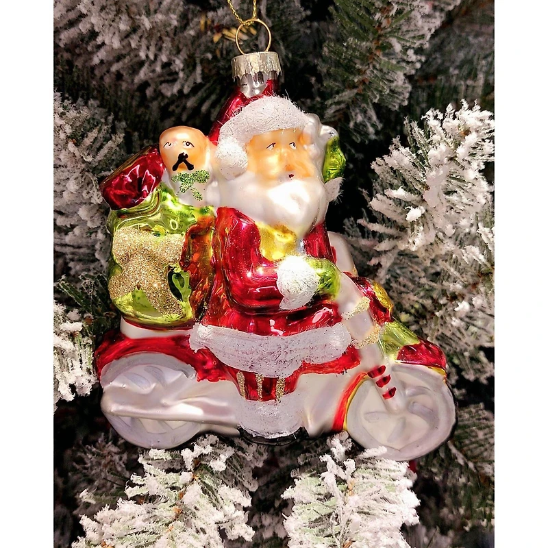 Wizardi 11.81" Santa Riding Scooter Christmas Glass Ornament